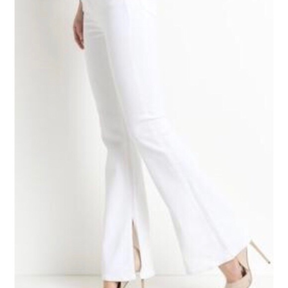 Just Black Denim White High Waist Slit Leg Flare